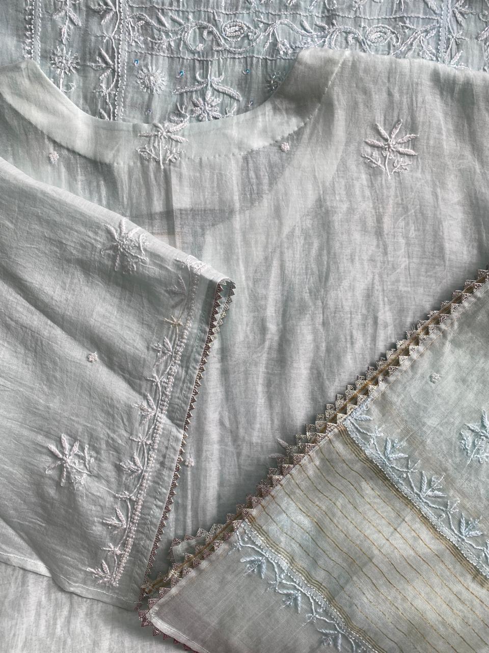 Icy Mint Chanderi Chikankari Kurta Set