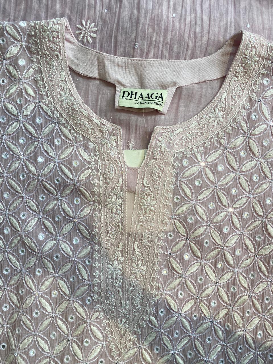 Lilac Mul chanderi Chikankari Kurta Set