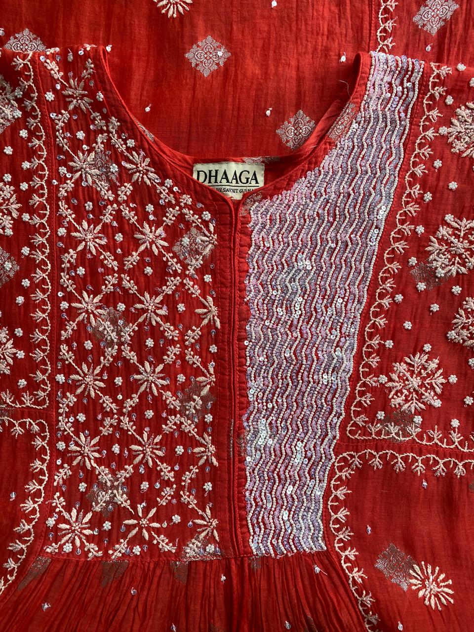 Fuschia pink mul chanderi with yoke gatheres kurta set