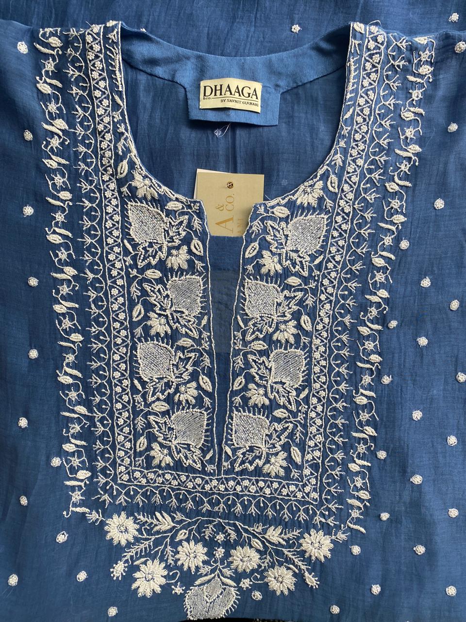 Cobalt Blue Mul Chanderi chikankari Kurta set