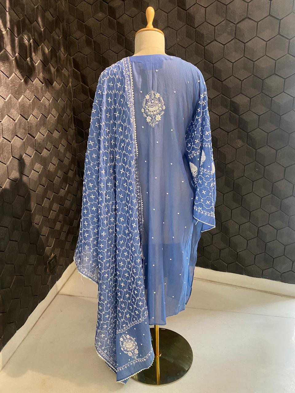 Cobalt Blue Mul Chanderi chikankari Kurta set