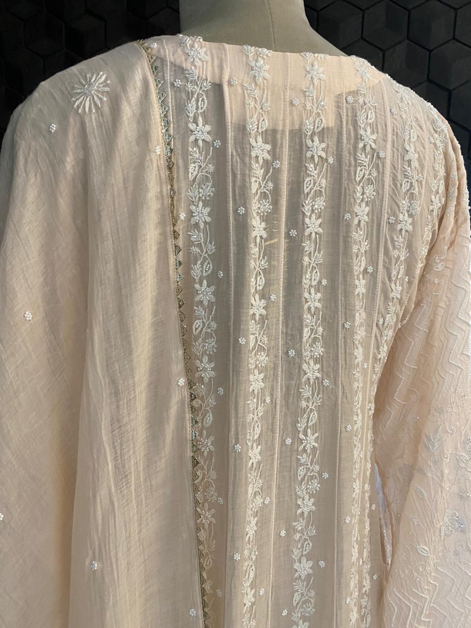 Peach Mul chanderi Chikankari Anarkali Kurta Set
