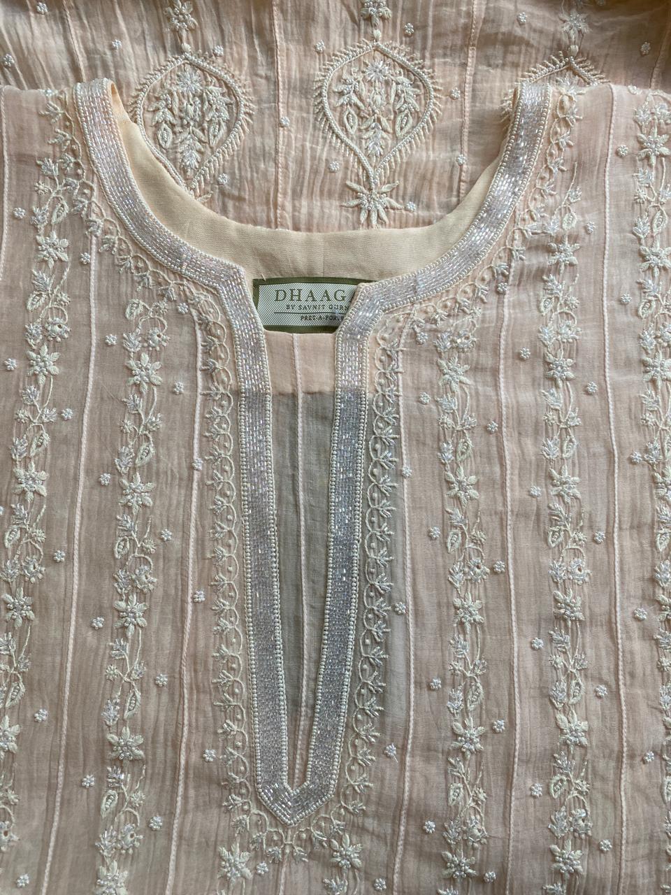 Peach Mul chanderi Chikankari Anarkali Kurta Set