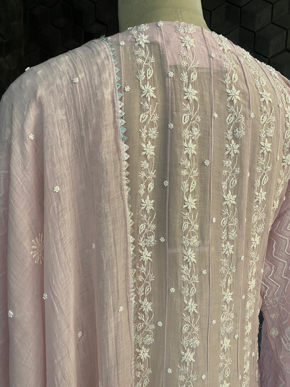 Lilac Mul chanderi chikankari  Anarkali kurta set