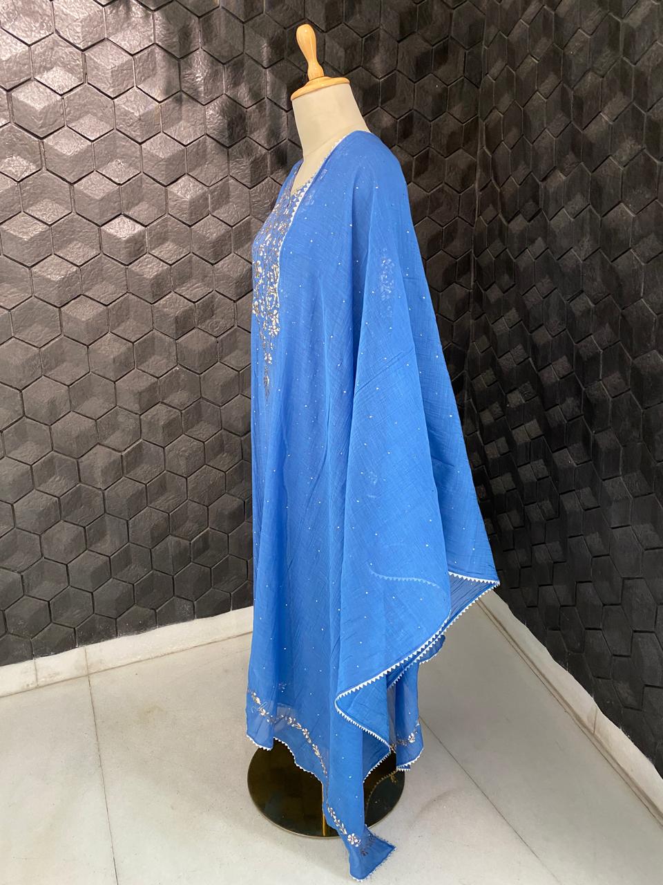 Blue Mul Chanderi Mukaish Kurta Set