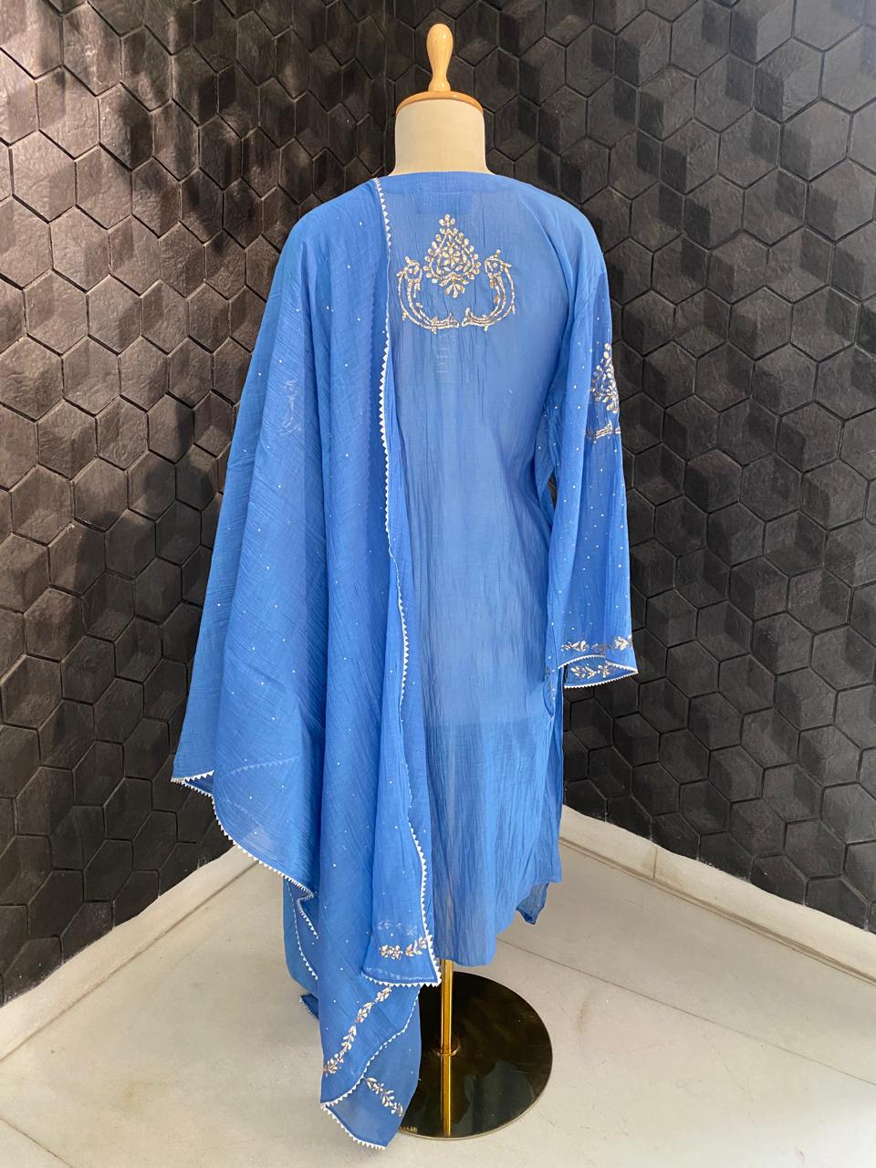 Blue Mul Chanderi Mukaish Kurta Set