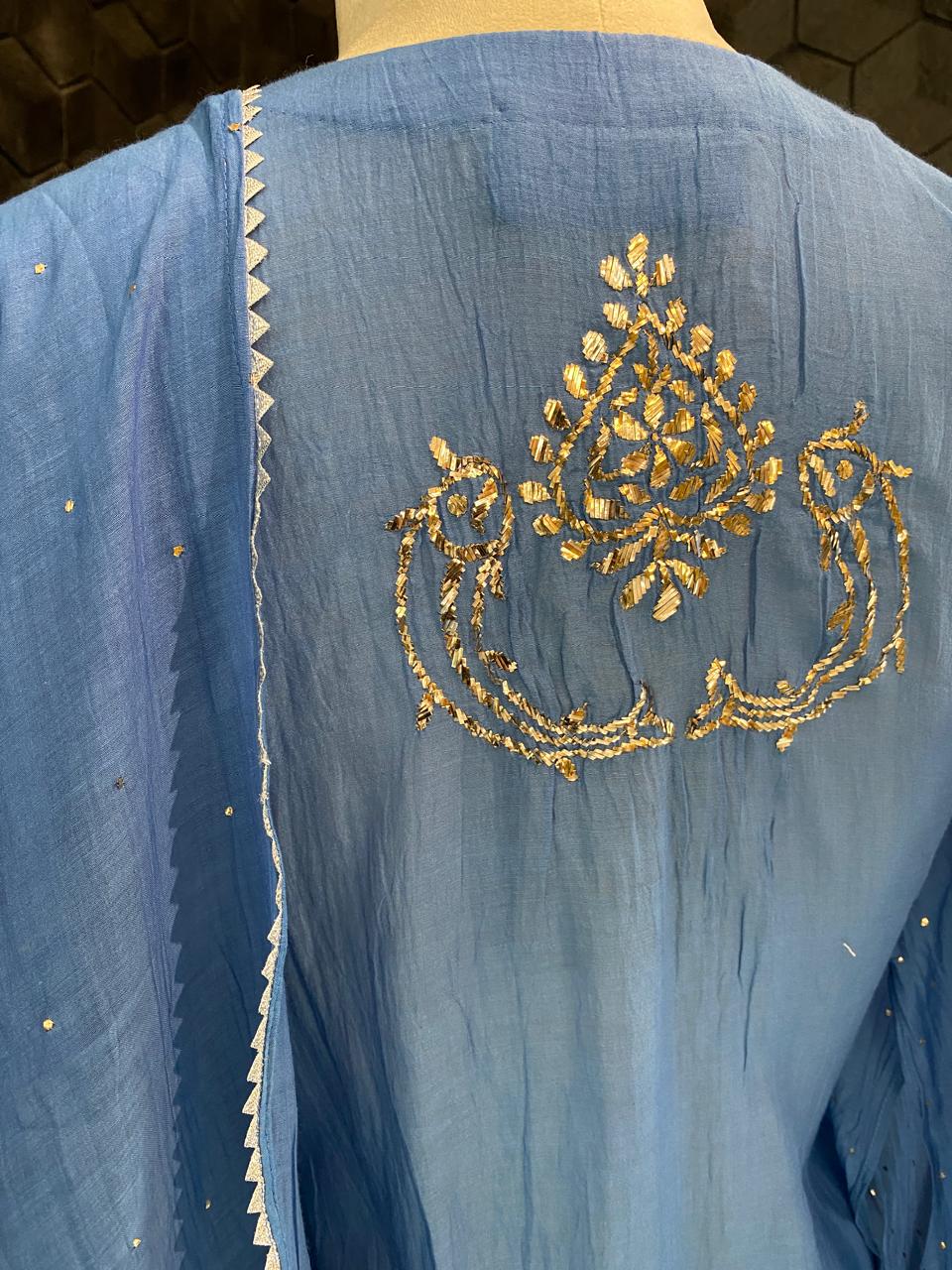Blue Mul Chanderi Mukaish Kurta Set