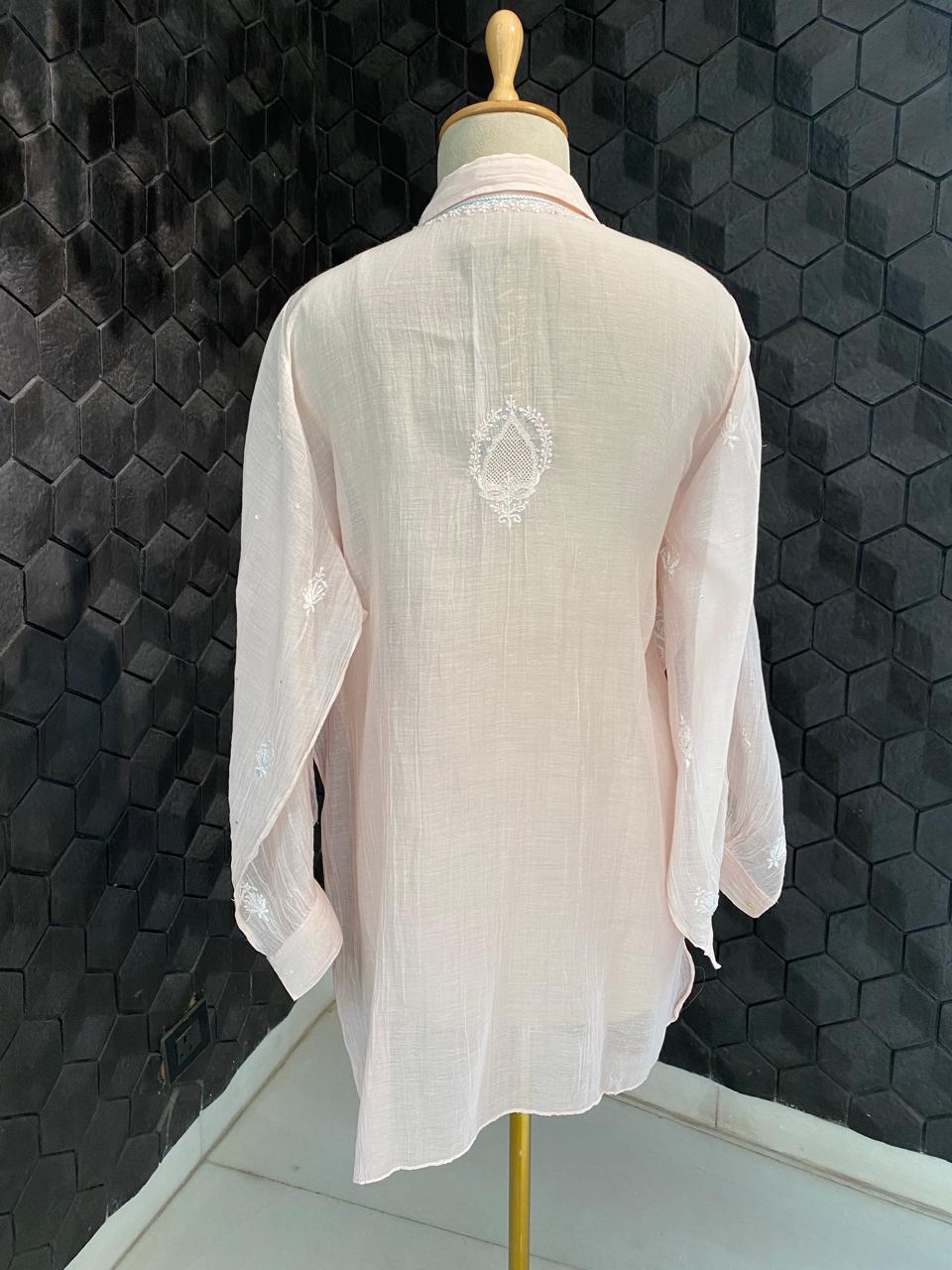 Pink tissue chikankari shirt