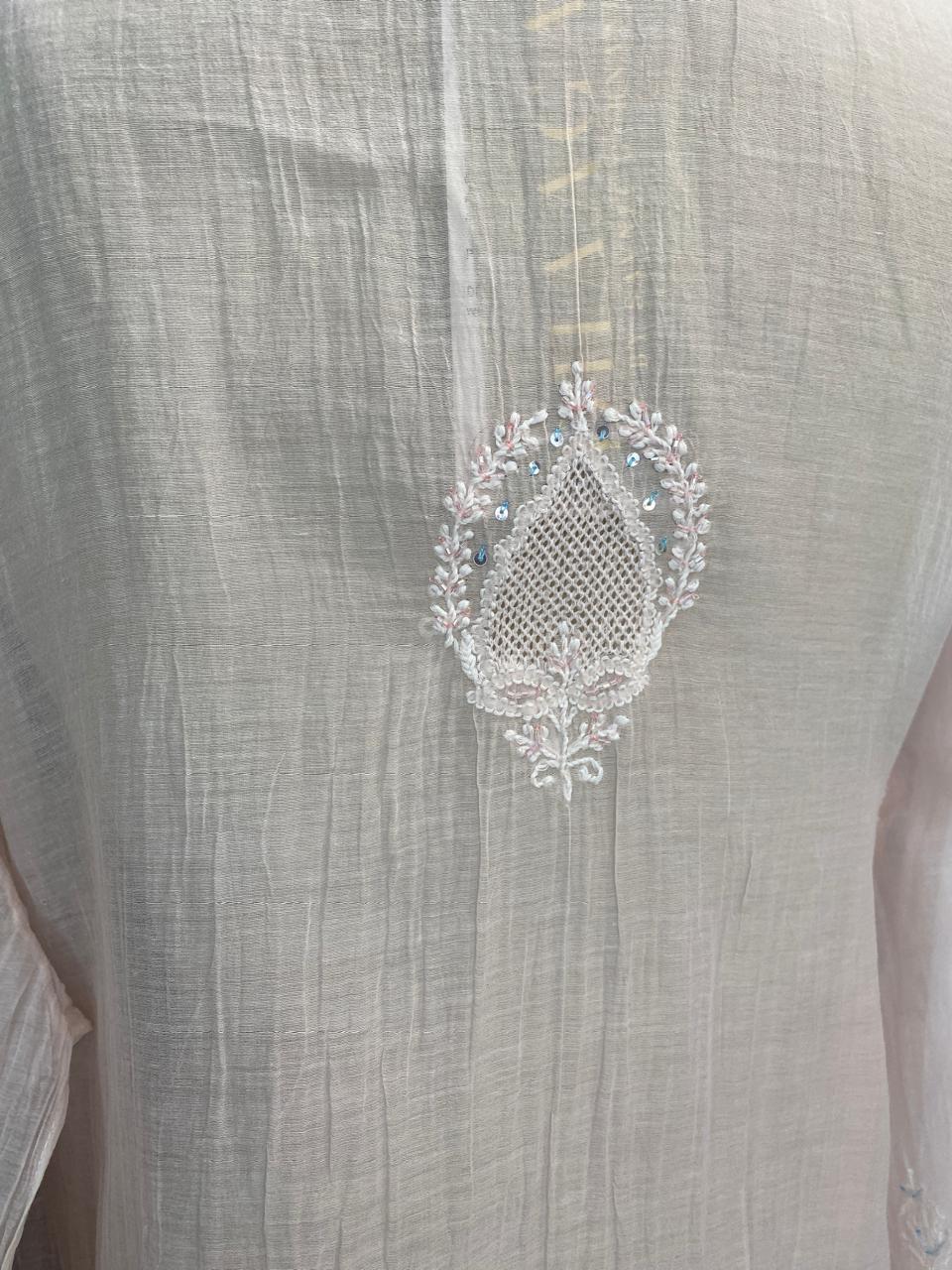 Pink tissue chikankari shirt