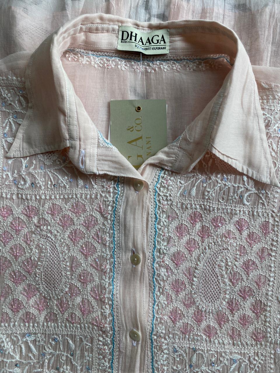 Pink tissue chikankari shirt