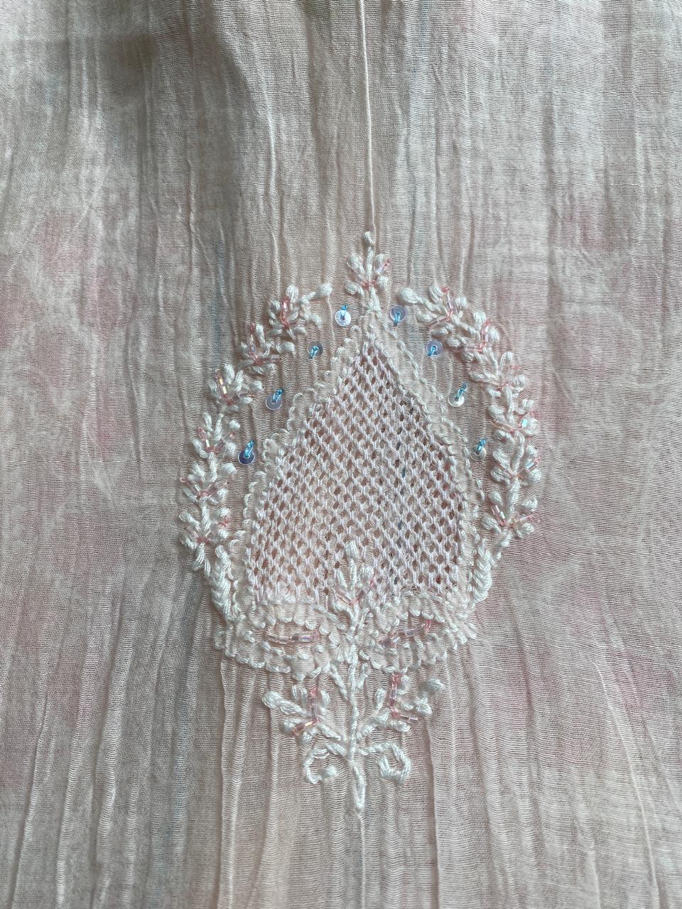 Pink tissue chikankari shirt