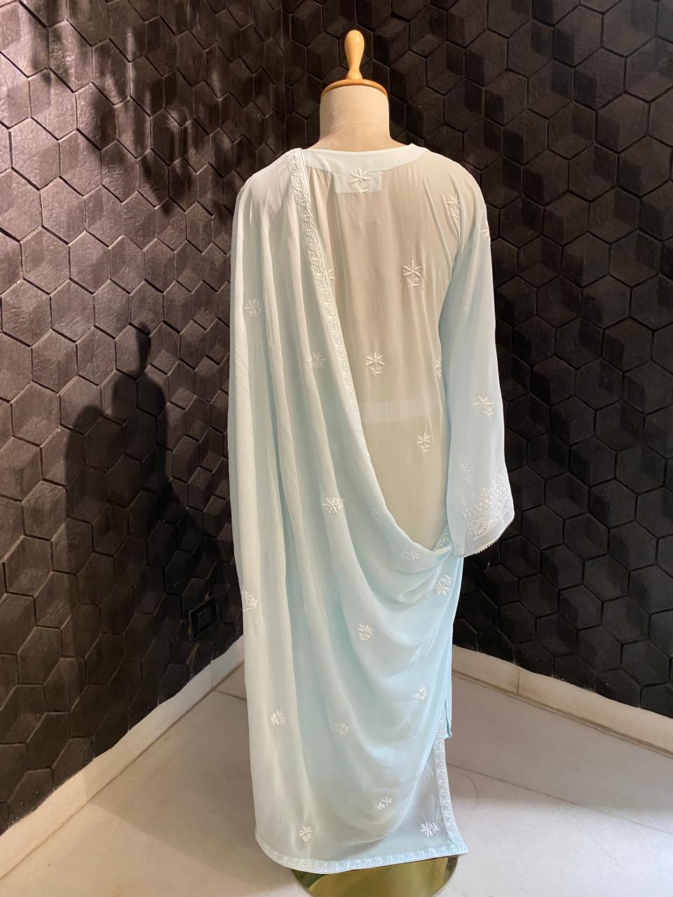 sky blue georgette chikankari kurta set