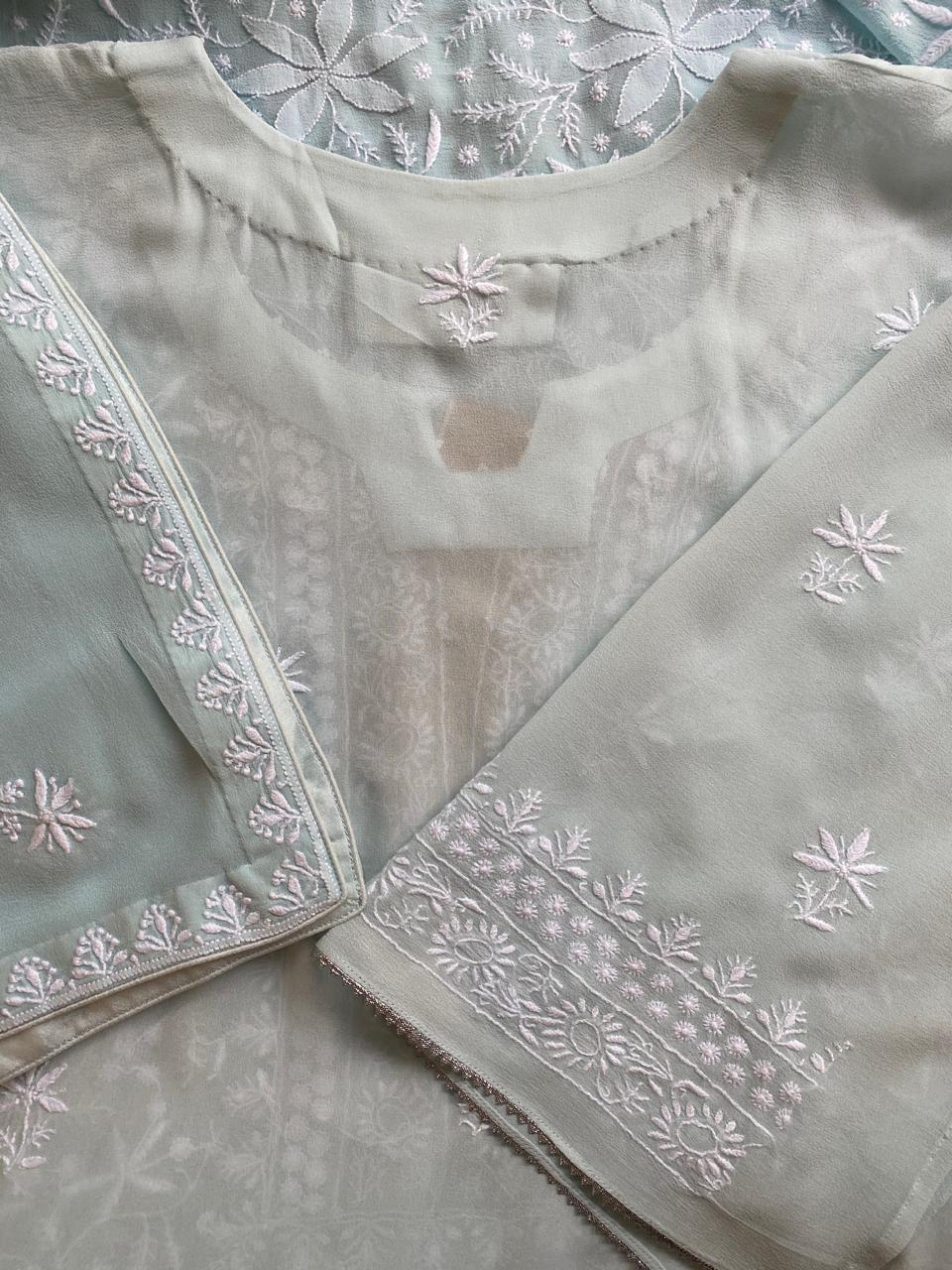 sky blue georgette chikankari kurta set