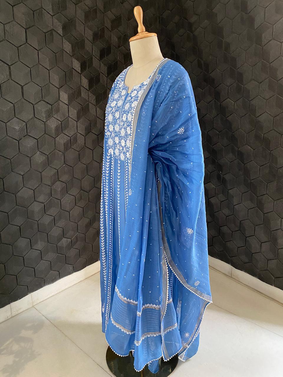 cobalt blue Mul Chanderi anarkali kurta set