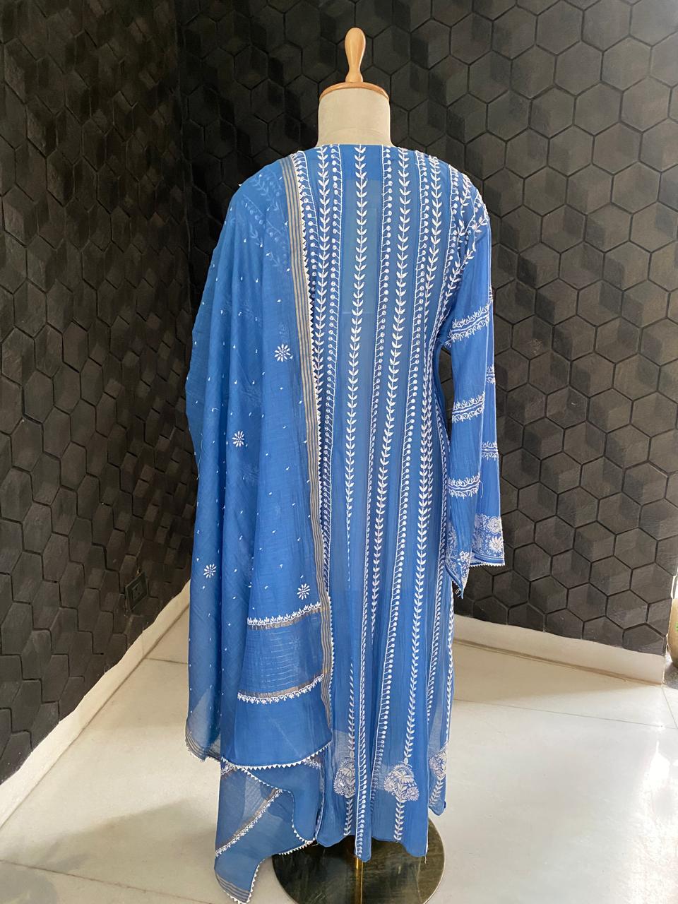 cobalt blue Mul Chanderi anarkali kurta set