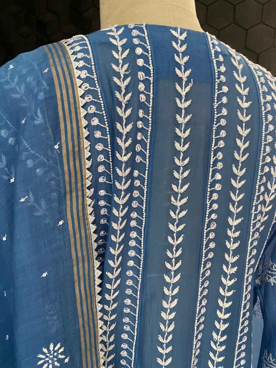 cobalt blue Mul Chanderi anarkali kurta set