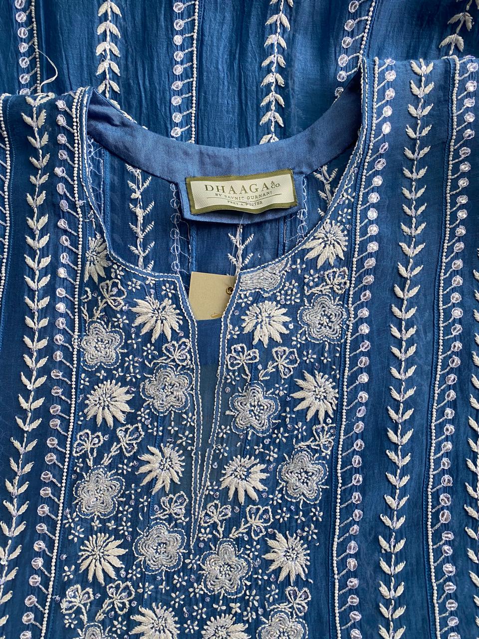 cobalt blue Mul Chanderi anarkali kurta set