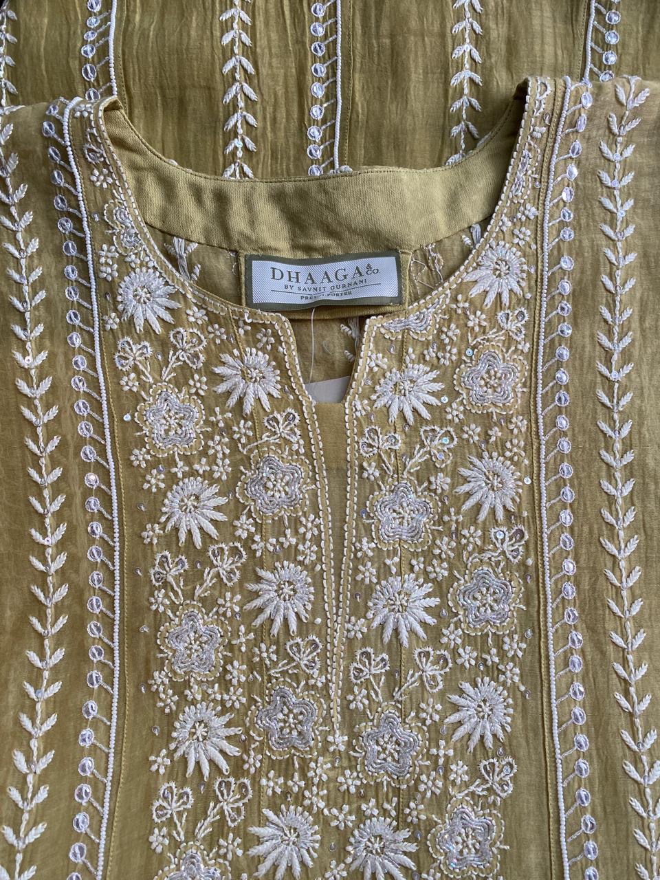 Pista green Mul Chanderi anarkali kurta set