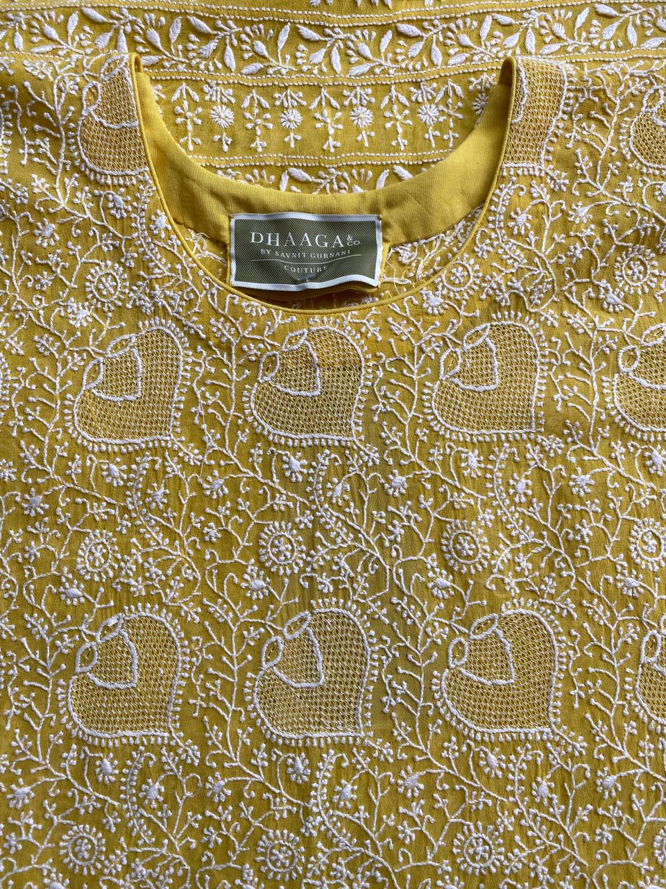 Yellow georgette full jaal chikankari kurta set