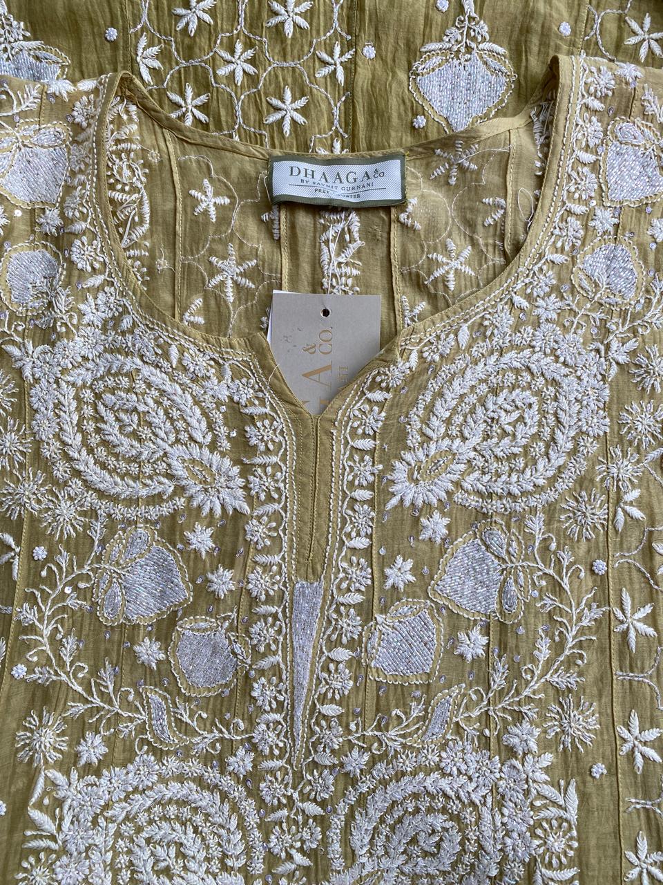 Pista Green mul chanderi Anarkali Kurta set