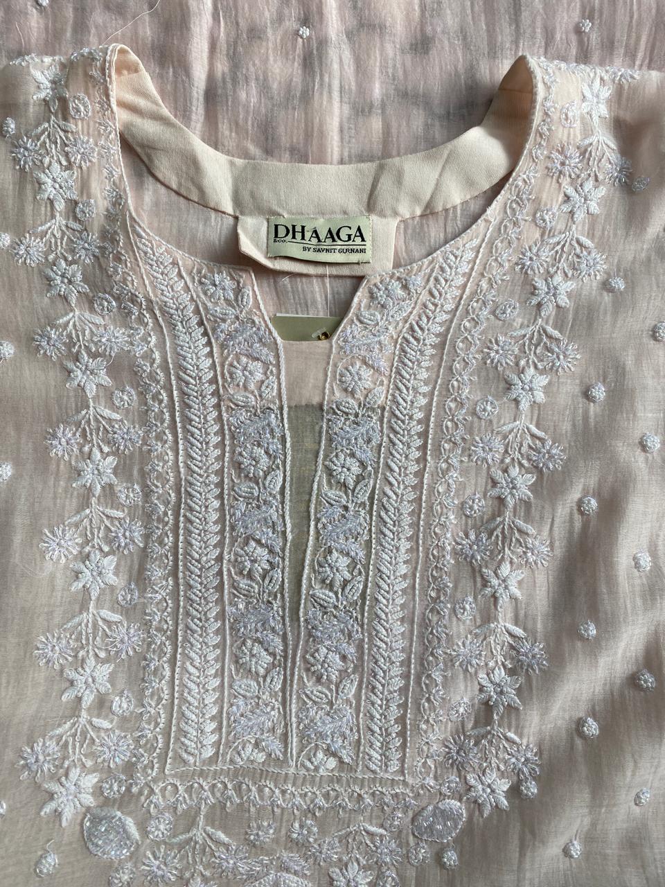 Pink Mul Chanderi Chikankari Kurta Set
