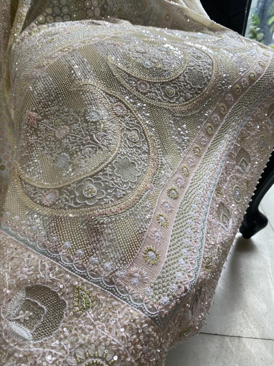 white georgette Kurta with multi-coloured heavy dupatta set