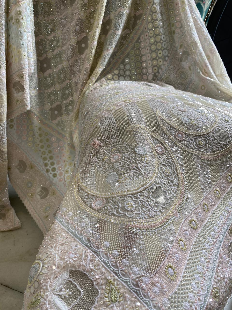 white georgette Kurta with multi-coloured heavy dupatta set
