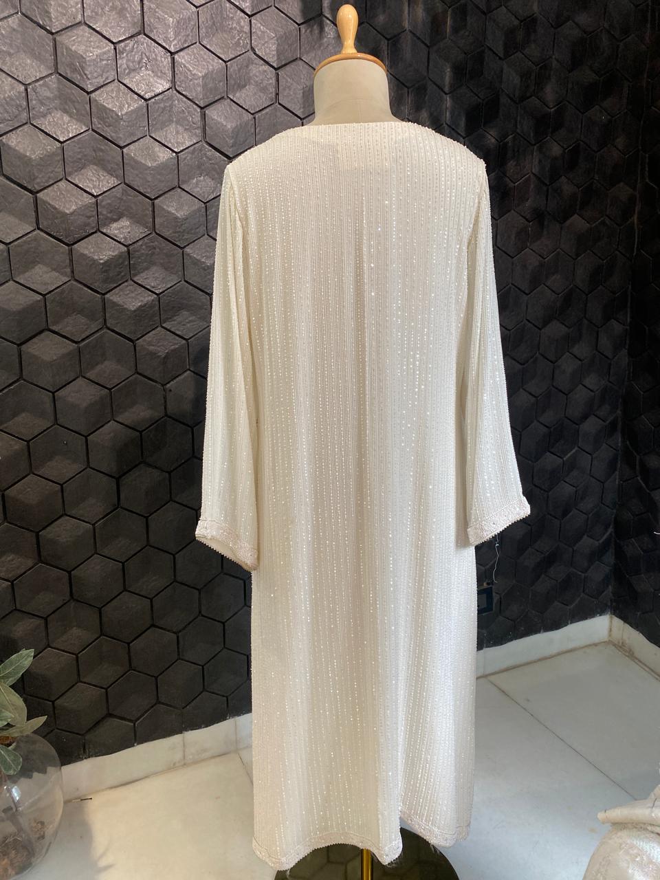 white georgette Kurta with multi-coloured heavy dupatta set