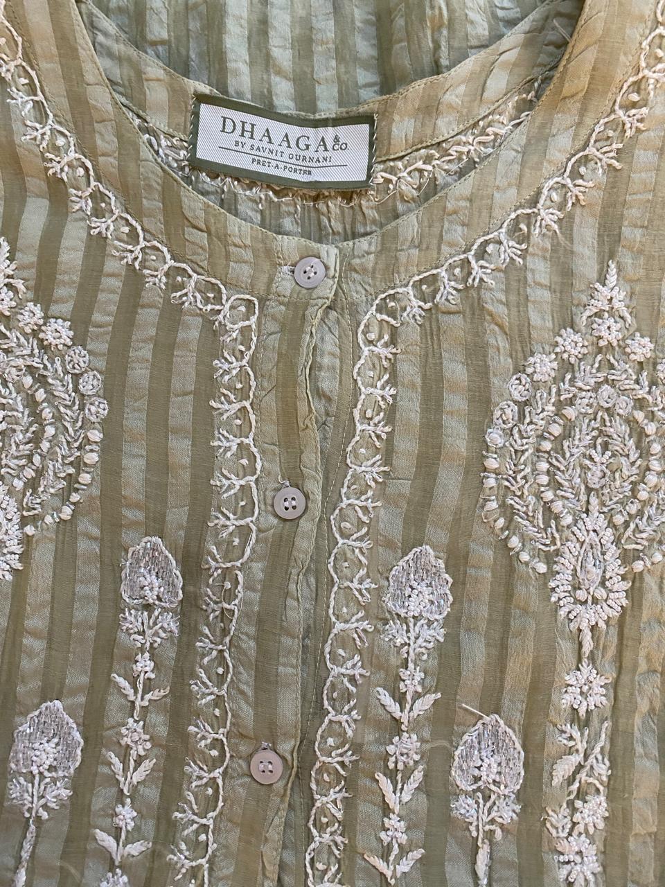 Dusty green Striped Mul Chanderi Co-ord Set