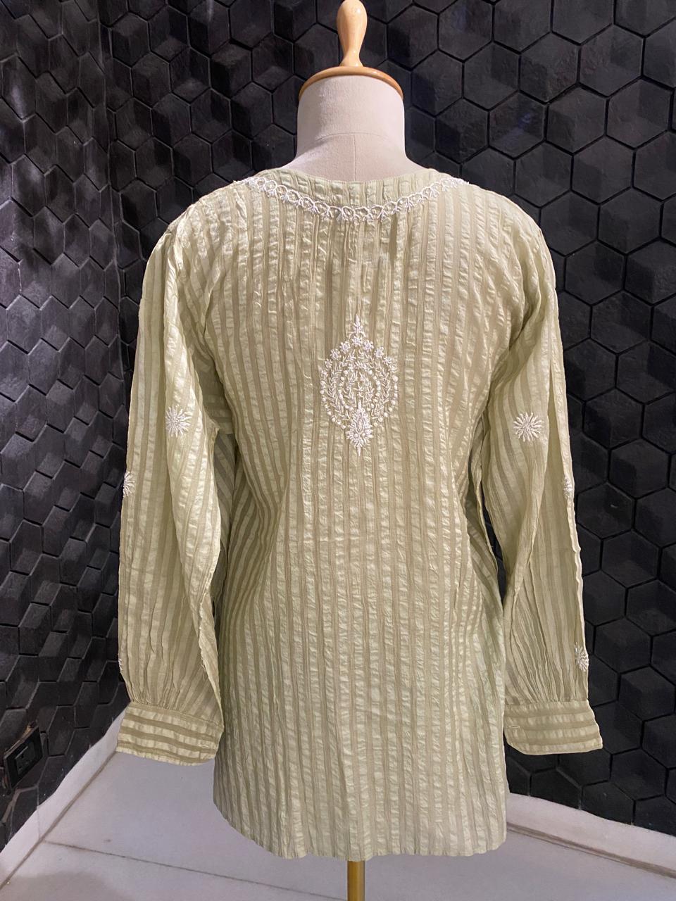 Dusty green Striped Mul Chanderi Co-ord Set