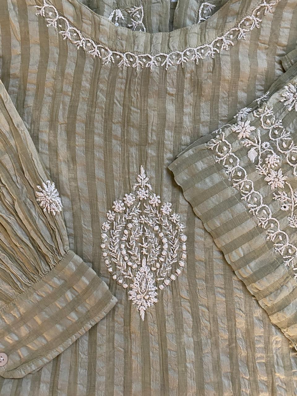Dusty green Striped Mul Chanderi Co-ord Set