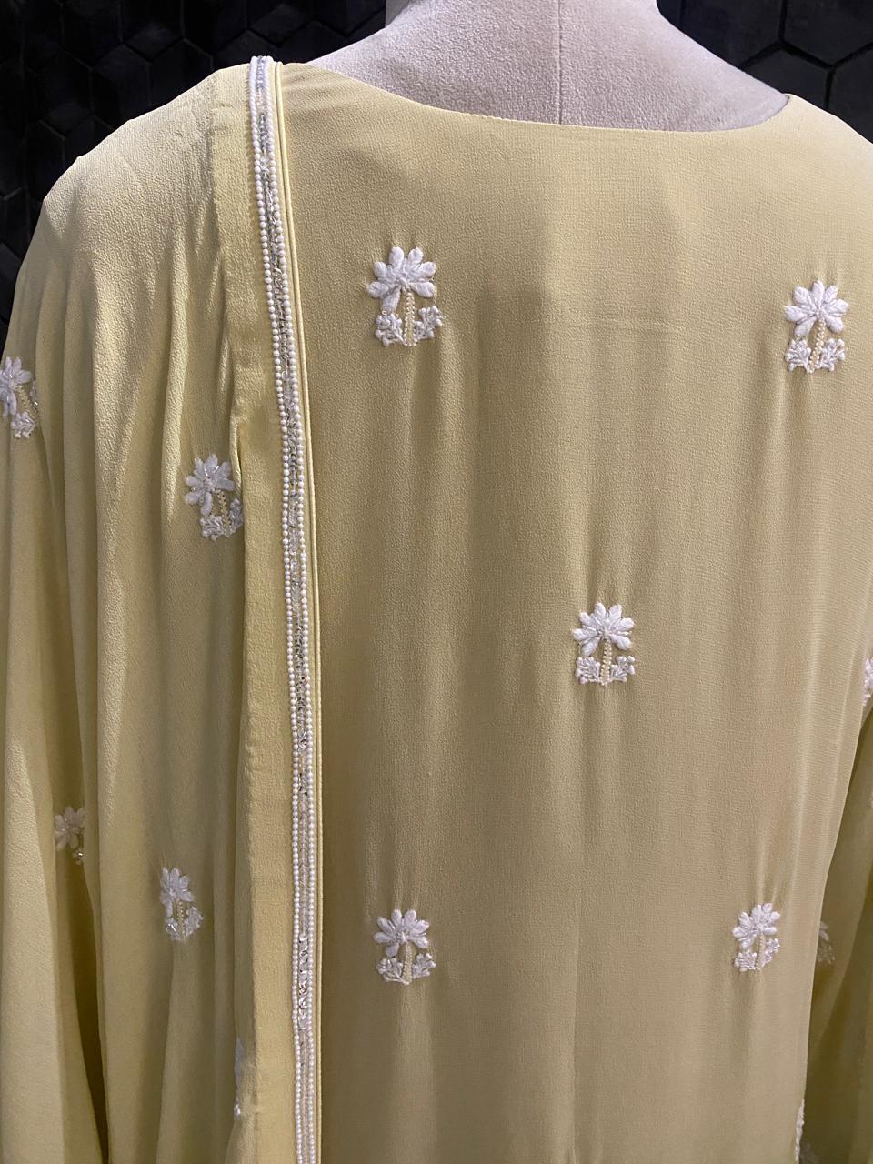 Lime Green ombre Georgette Chikankari Kurta Set