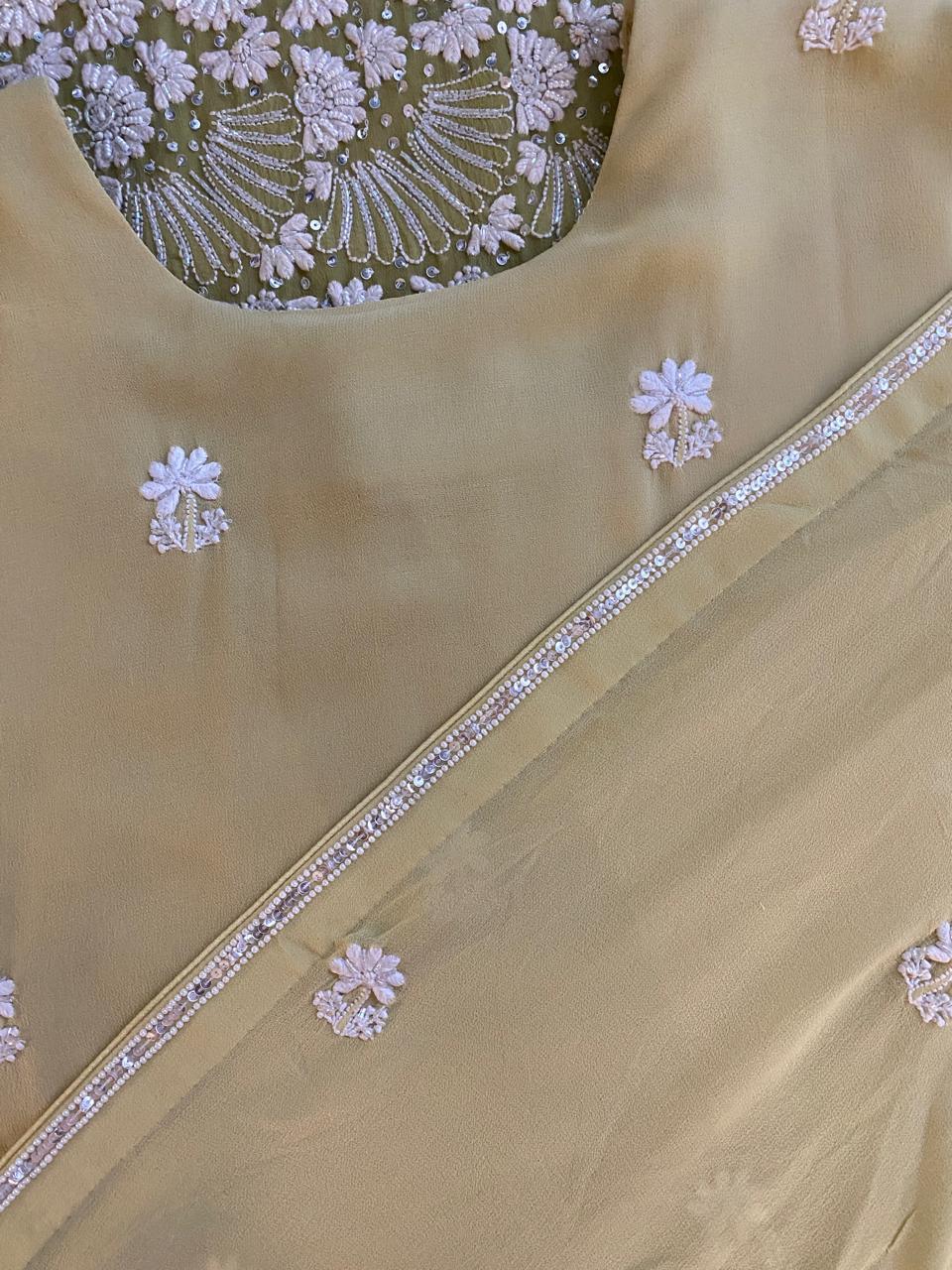 Lime Green ombre Georgette Chikankari Kurta Set