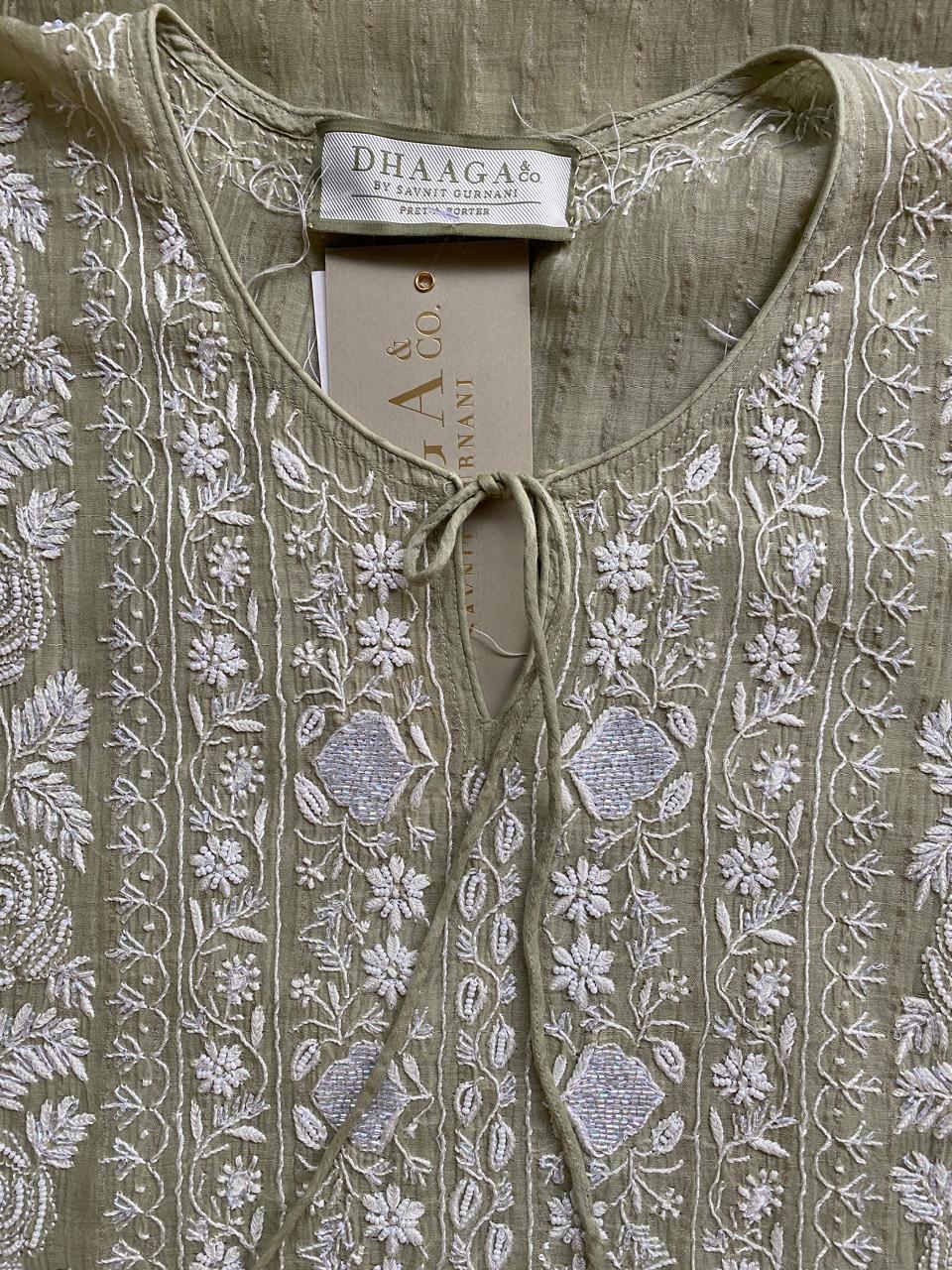 Sage Green Mul Chanderi chikankari kaftan