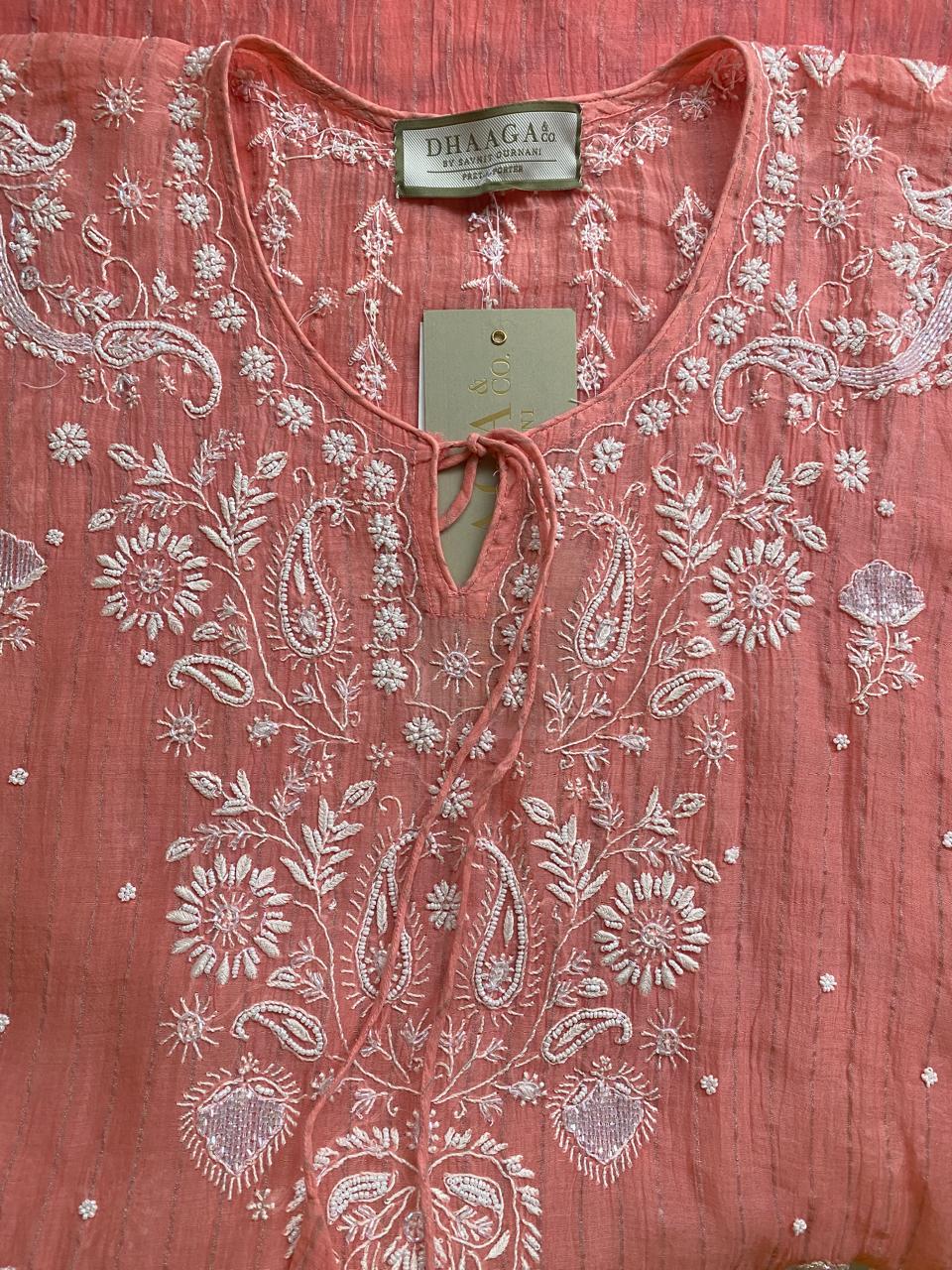 Pink Mul Chanderi Chikankari Kaftan