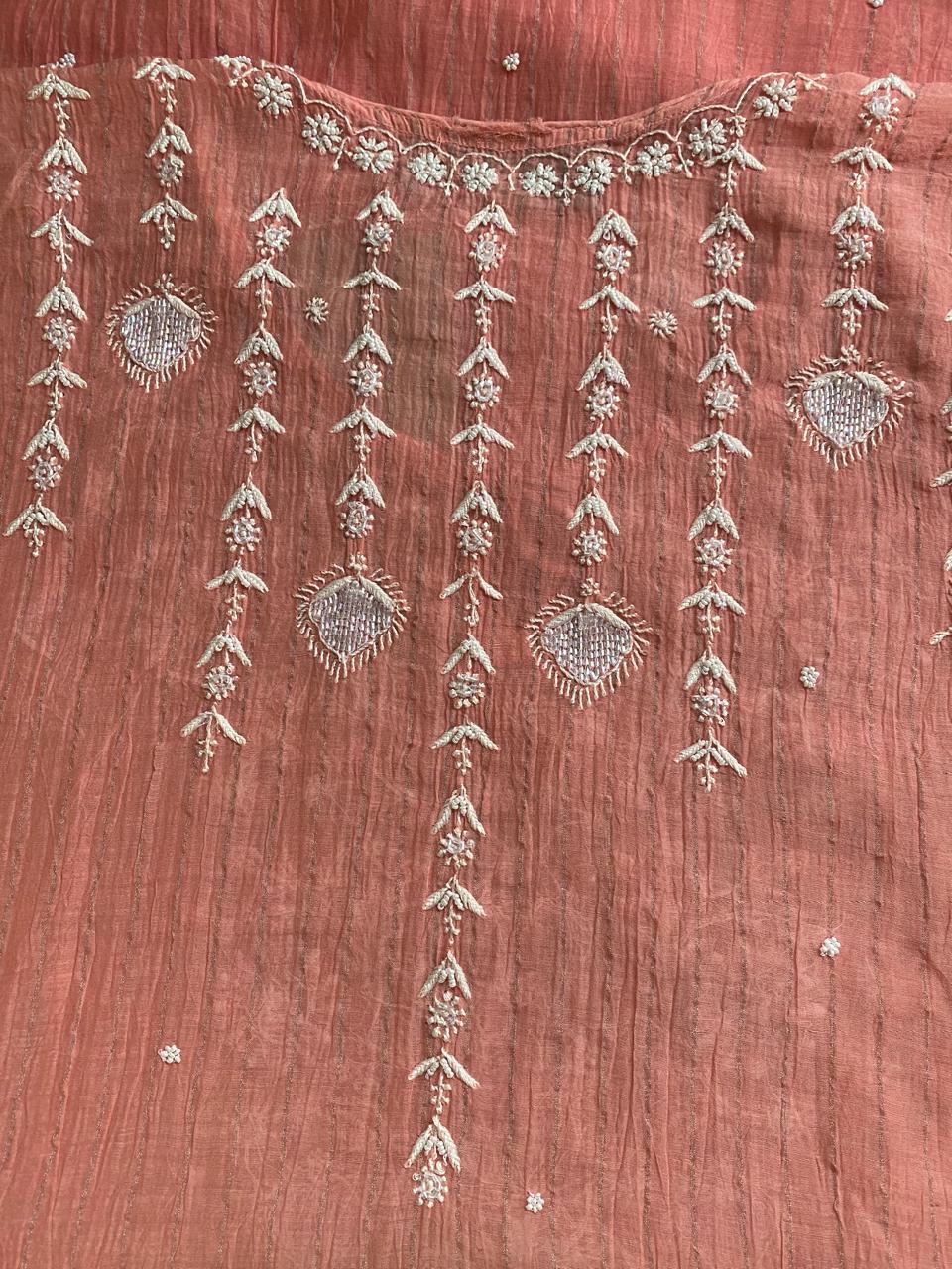 Pink Mul Chanderi Chikankari Kaftan