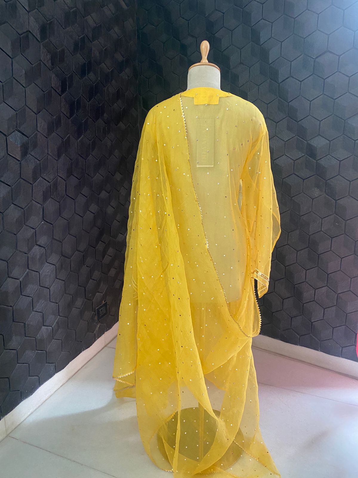 Yellow Organza Mukaish Kurta Set