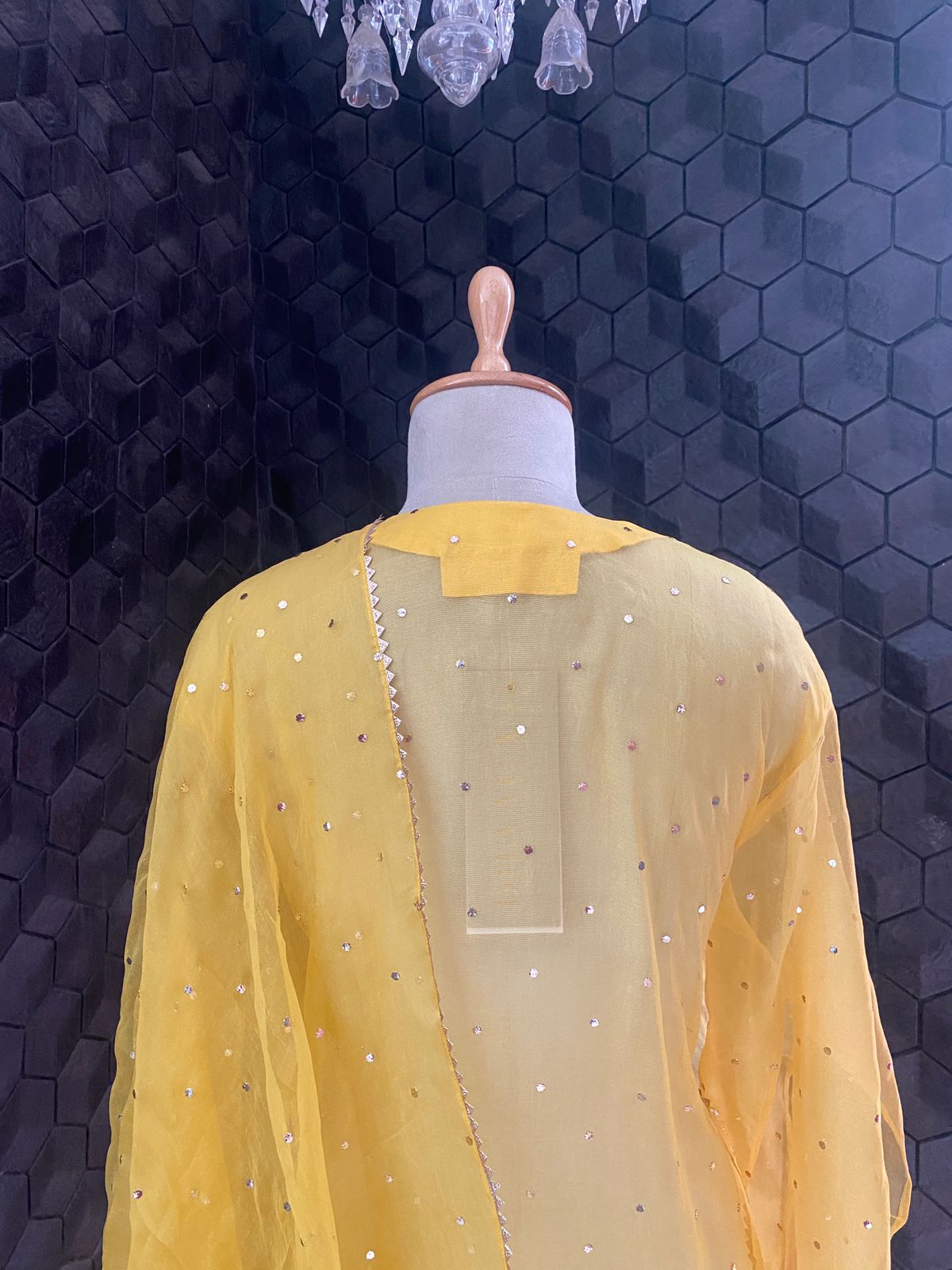 Yellow Organza Mukaish Kurta Set