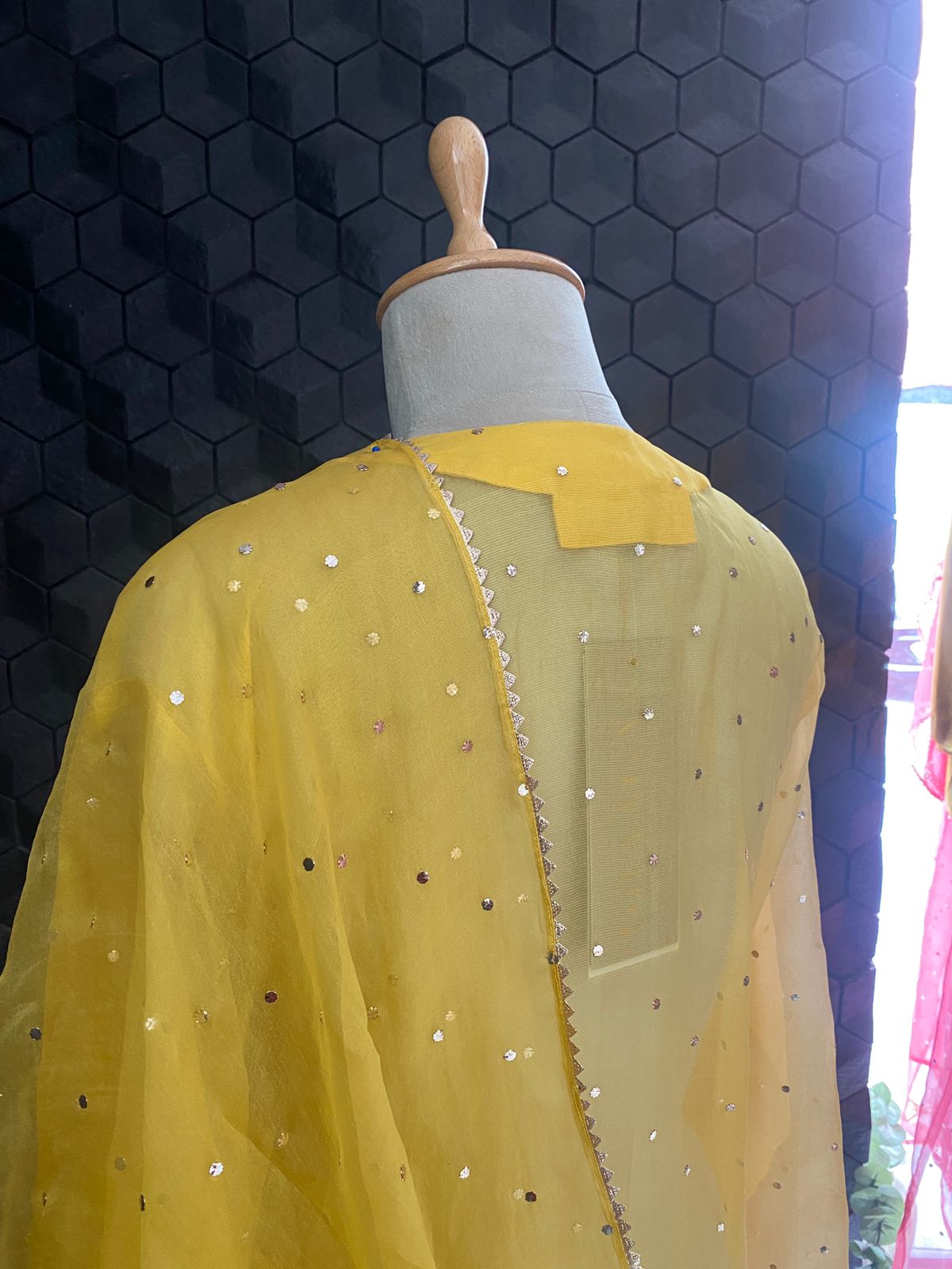 Yellow Organza Mukaish Kurta Set