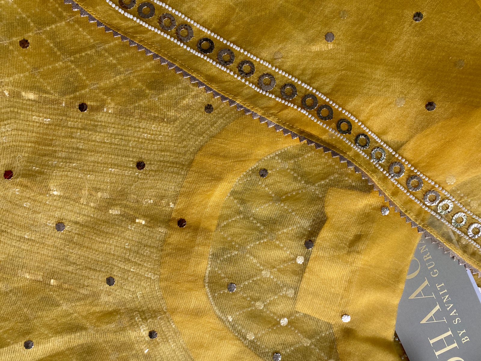 Yellow Organza Mukaish Kurta Set