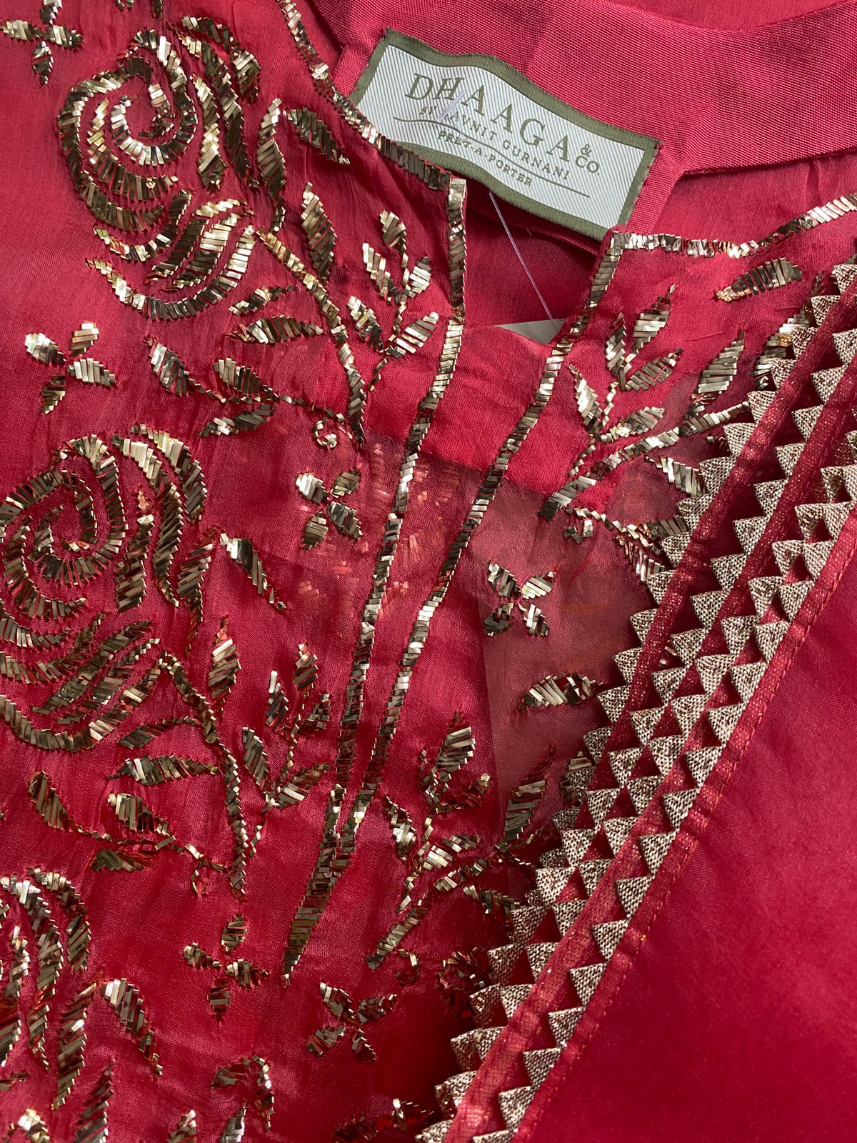 Coral Pink Mukaish Organza Kurta Set