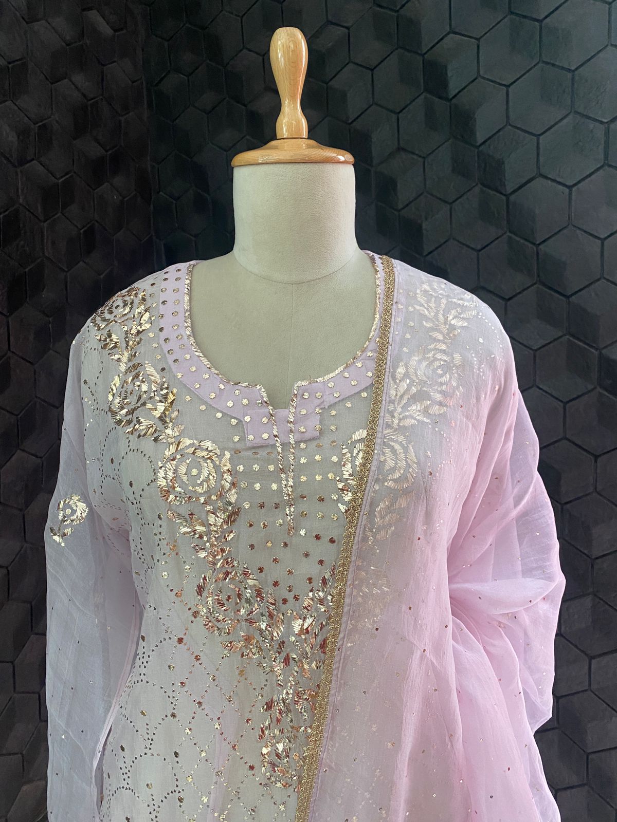 Blush Pink Organza Mukaish Kurta Set
