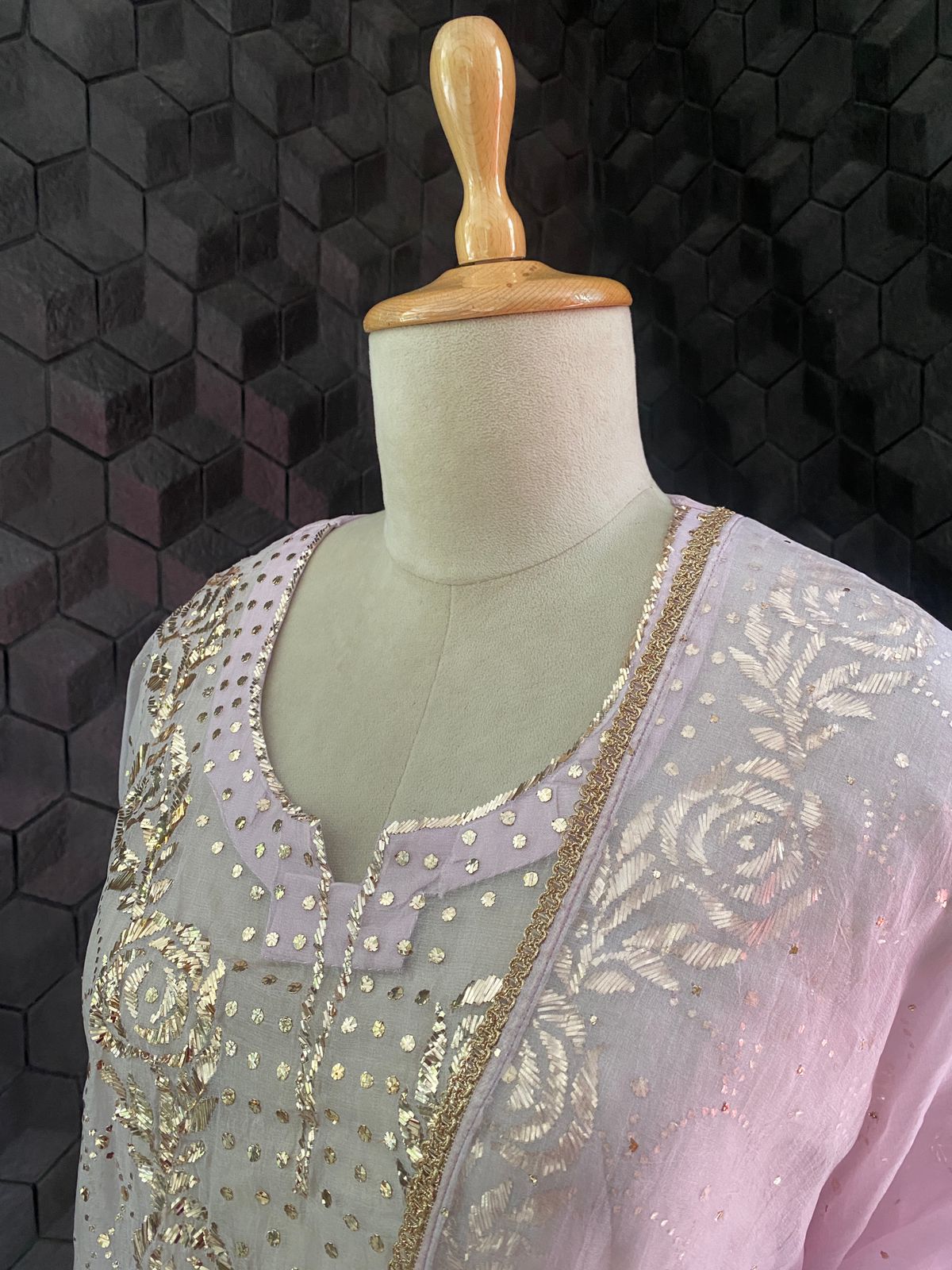 Blush Pink Organza Mukaish Kurta Set