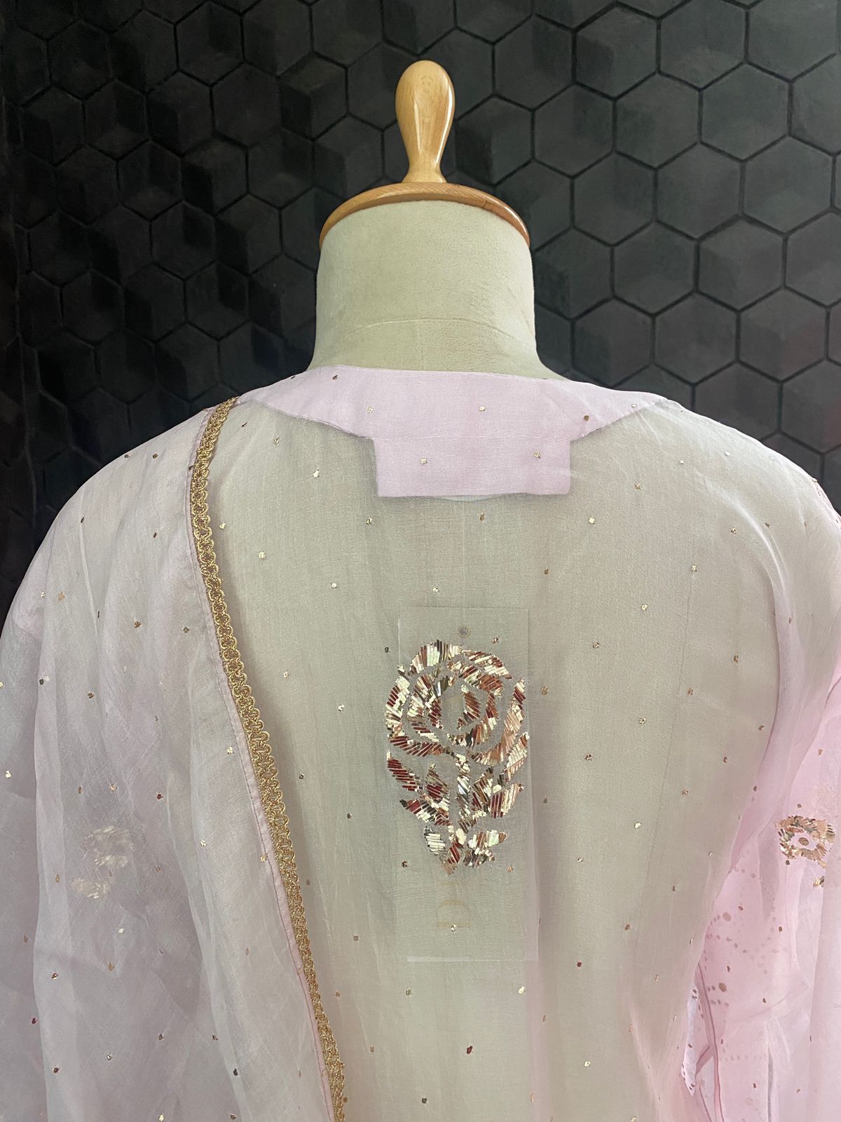 Blush Pink Organza Mukaish Kurta Set