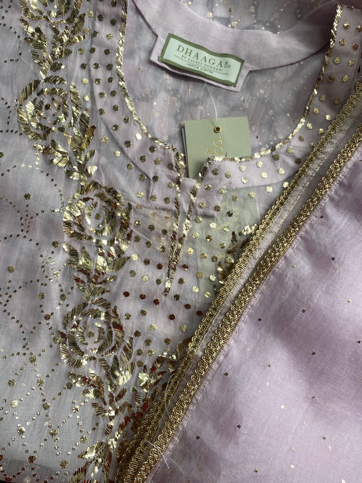 Blush Pink Organza Mukaish Kurta Set