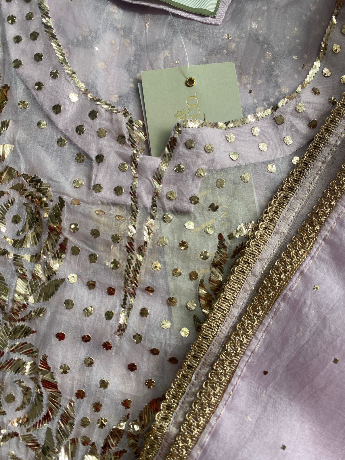 Blush Pink Organza Mukaish Kurta Set