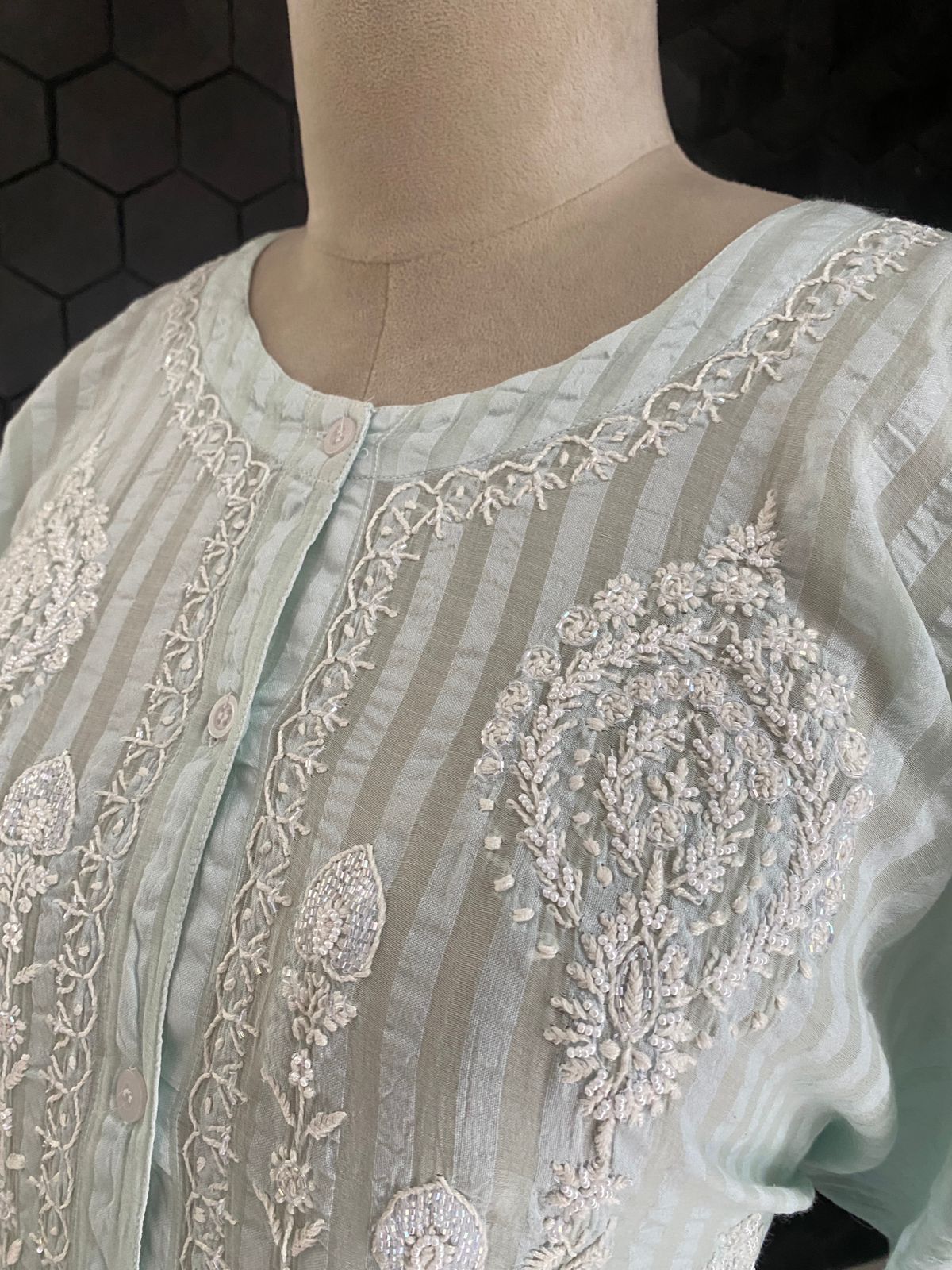 Mint Mul Chanderi Floral Co-ord Set