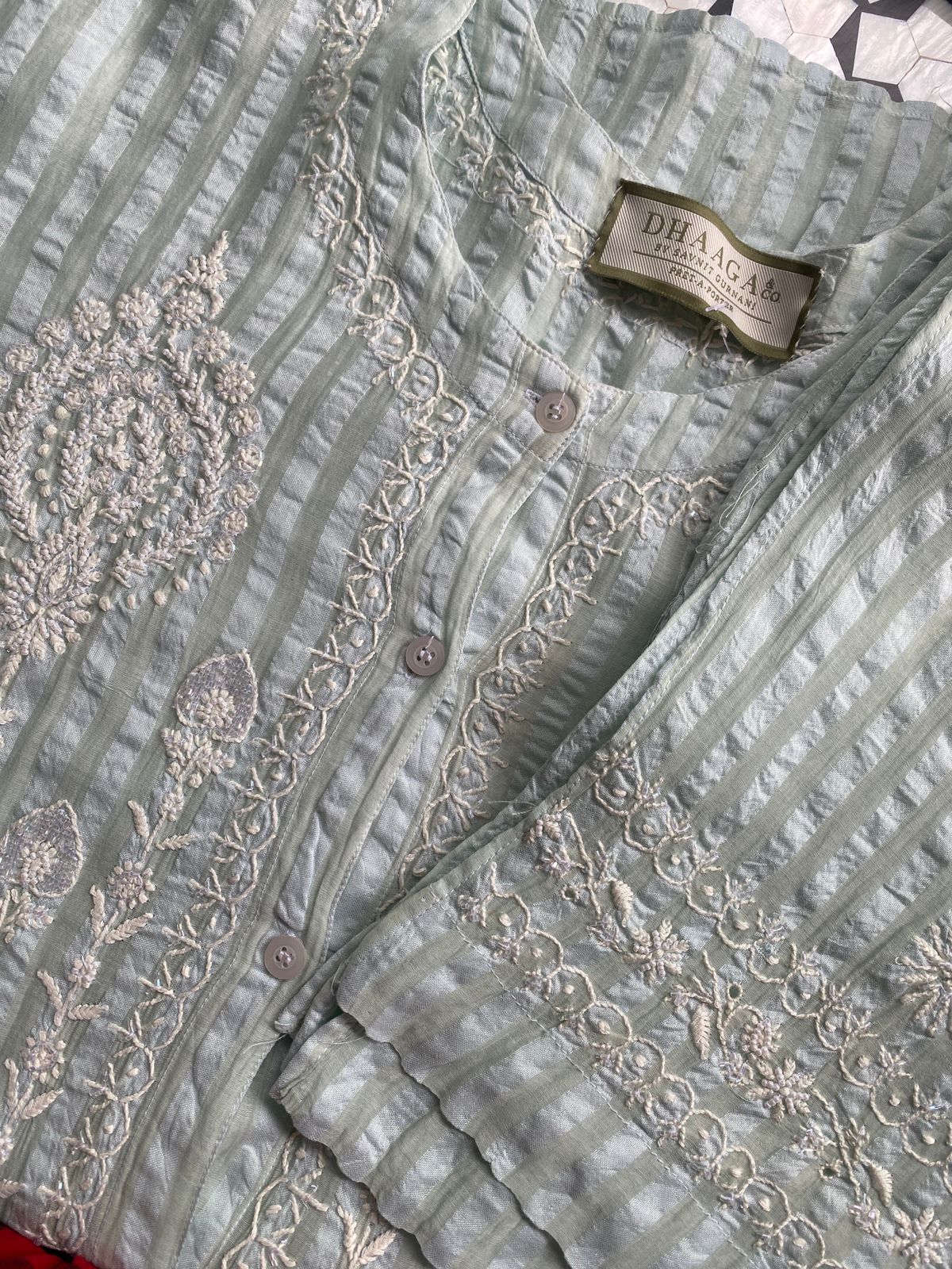 Mint Mul Chanderi Floral Co-ord Set