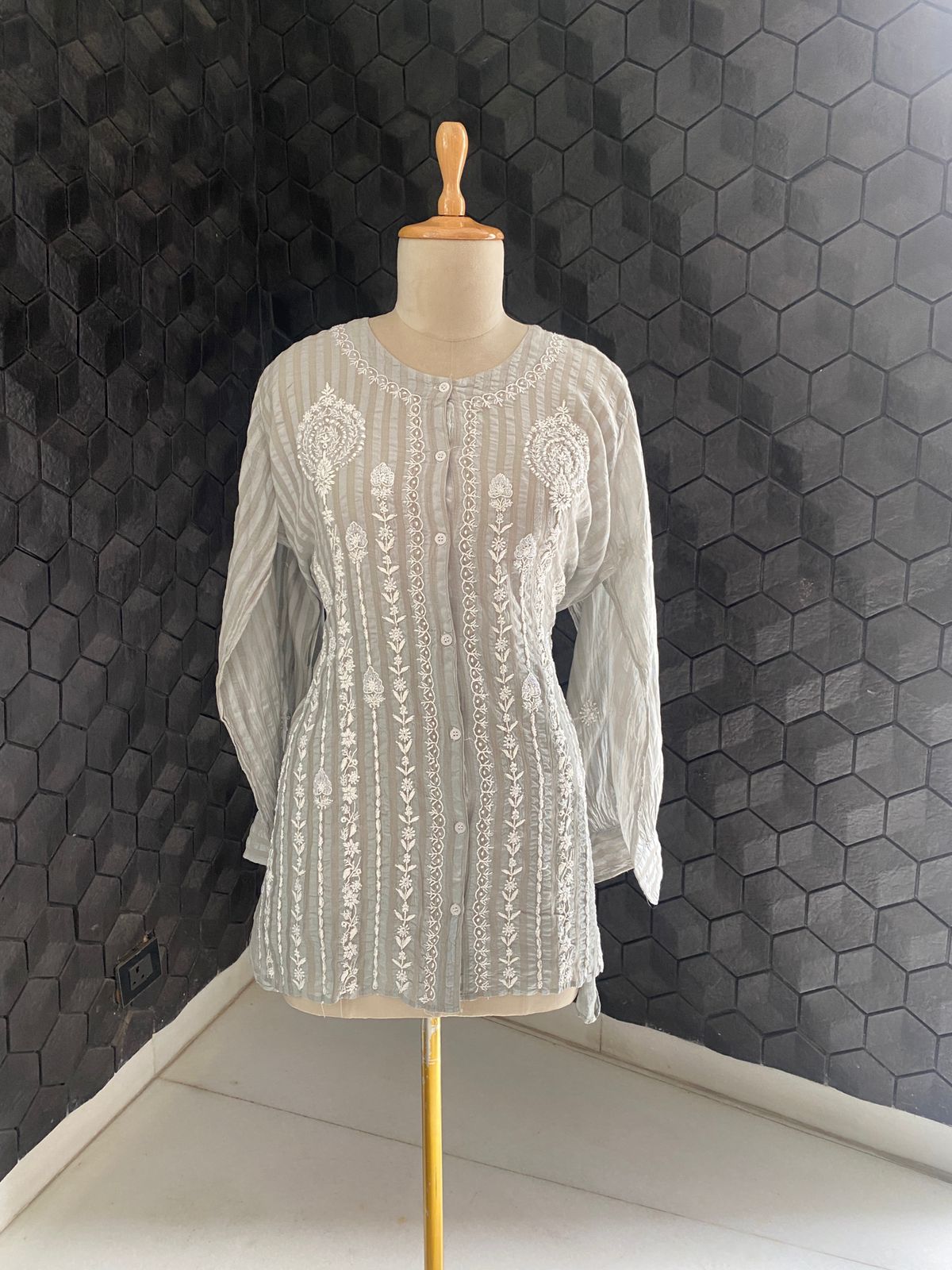 Pearl Grey Chikankari Mul Chanderi Co-ord Set