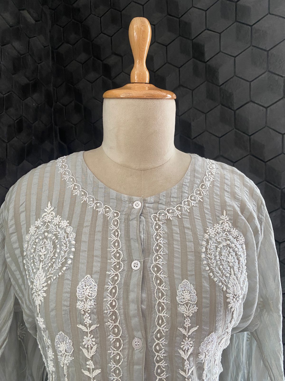 Pearl Grey Chikankari Mul Chanderi Co-ord Set